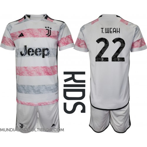 Camiseta Juventus Timothy Weah #22 Segunda Equipación Replica 2023-24 para niños mangas cortas (+ Pantalones cortos)